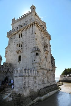 View on the fortified tower of Belem in Lisbon, Portugal