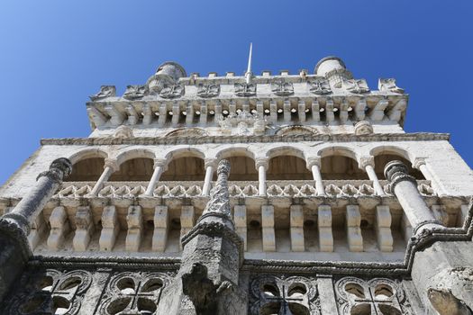 Details of the fortified tower of Belem in Lisbon, Portugal