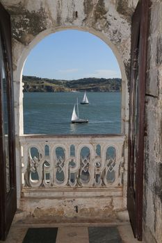 Details of the fortified tower of Belem in Lisbon, Portugal