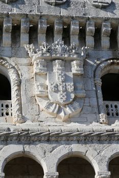 Details of the fortified tower of Belem in Lisbon, Portugal