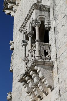 Details of the fortified tower of Belem in Lisbon, Portugal