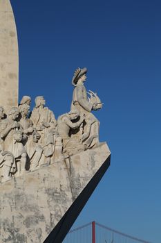 Monument to the Discoveries (Padrao dos Descobrimentos) and The 25 de Abril Bridge, Lisbon, Portugal