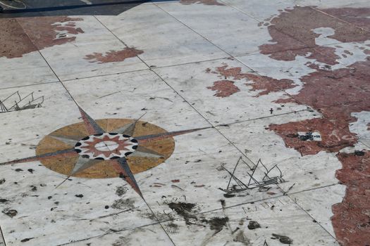 World map in front of the monument to the Discoveries (Padrao dos Descobrimentos), Lisbon, Portugal