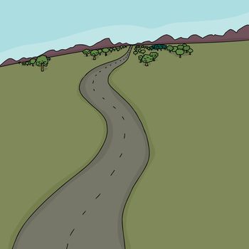 Hand drawn cartoon background of road through wilderness