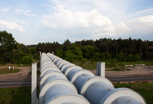 Elevated section of the pipelines above the road