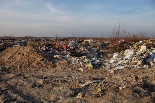 Piles of garbage on the city landfill