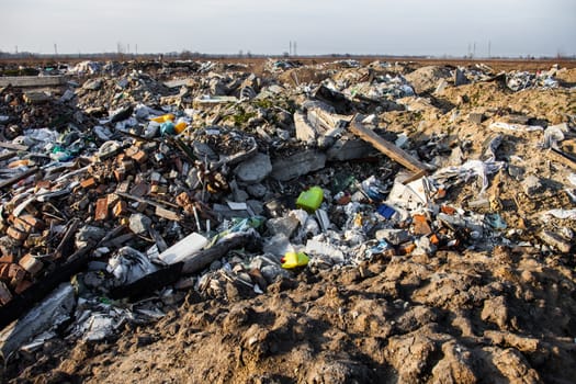 Piles of garbage on the city landfill