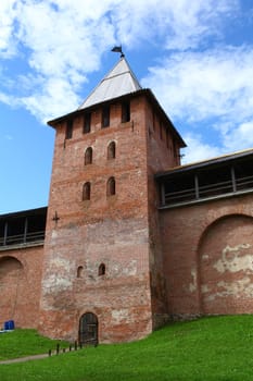 Veliky Novgorod Russia June 19, 2013 the fortress walls and tower of the Novgorod Kremlin