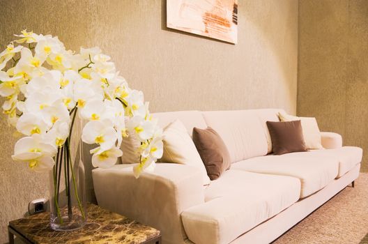 white flowers in modern living room