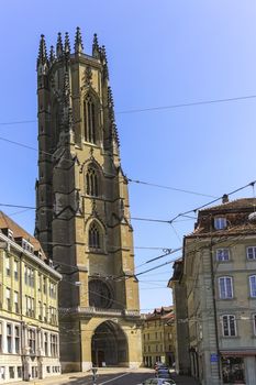 View of cathedral of St. Nicholas in Fribourg, Switzerland