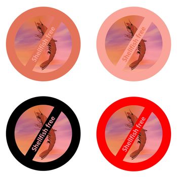 Four stickers for shellfish free products in white background