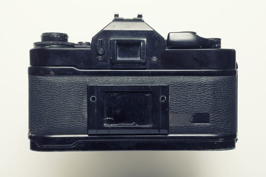 Back view of retro photo camera