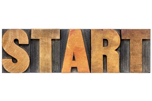 start word typography - isolated text in letterpress wood type