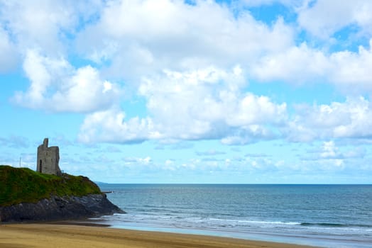 wild atlantic way castle and beach in Ballybunion county Kerry Ireland