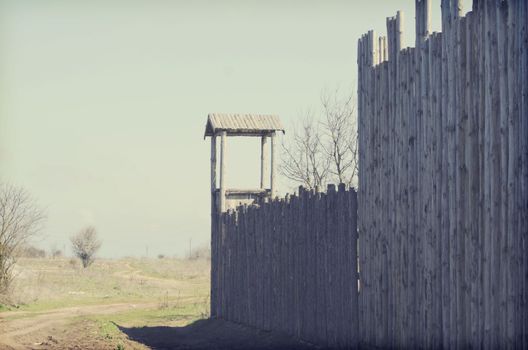 Old Wooden Fort Over Rural Landscape