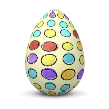 An image of a egg with colored dotts on a white background