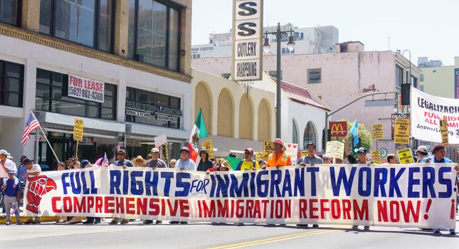 LOS ANGELES, CA/USA - MARCH 28, 2015:  Unidentified participants in an immigration reform rally in the United States.