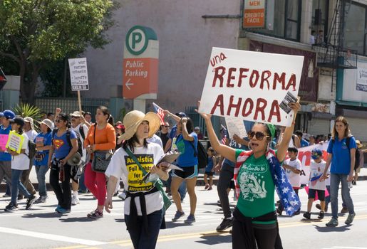 LOS ANGELES, CA/USA - MARCH 28, 2015:  Unidentified participants in an immigration reform rally in the United States.