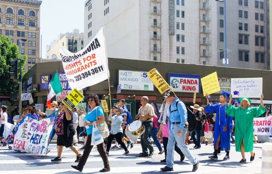 LOS ANGELES, CA/USA - MARCH 28, 2015:  Unidentified participants in an immigration reform rally in the United States.