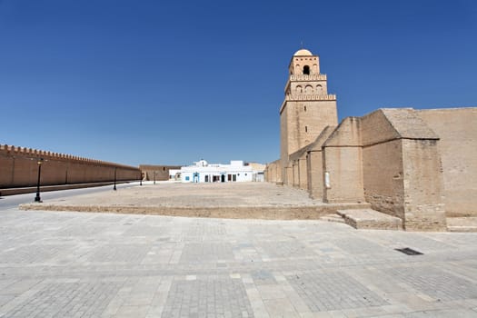 Arab mosque on a background blue sky in tunisia