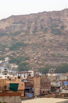 Jodhpur the blue city with Mehrangarh Fort in the background, Rajasthan, India.