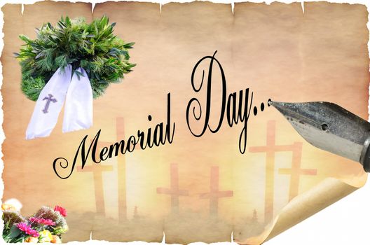 Map of Memorial Day. Old scroll and pen.