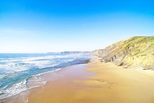 Aerial from Praia Vale Figueiras at the westcoast in Portugal