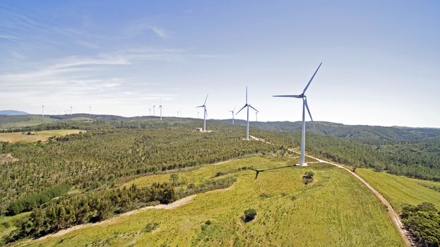 Aerial from windmills in the countryside