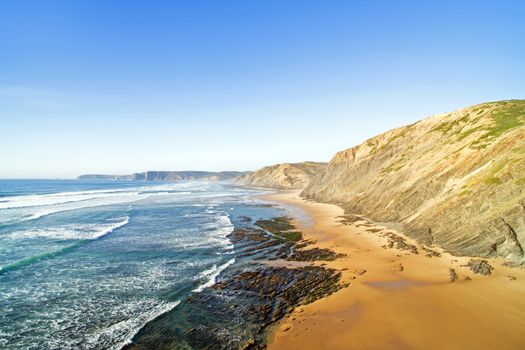 Aerial from Praia Vale Figueiras at the westcoast in Portugal