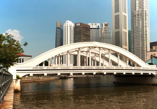 View on the Elgin Bridge and river. n Singapore.In background visible tower bloks.Photo taken on February 2008