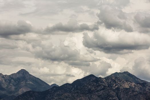 Arizona mountains under thick clouds in wilderness