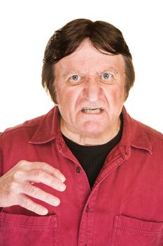 Aggressive middle aged man over white background