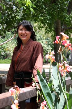 Portrait of a Japanese woman with traditional clothing.