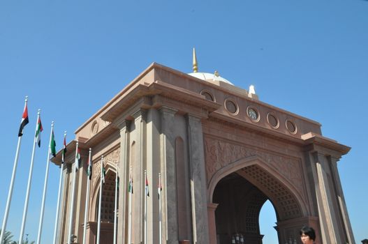 Entrance to Emirates Palace Hotel in Abu Dhabi, UAE. It is a seven star luxury hotel and has its own marina and helipad.