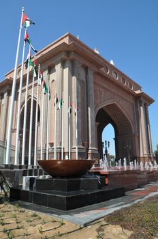 Entrance to Emirates Palace Hotel in Abu Dhabi, UAE. It is a seven star luxury hotel and has its own marina and helipad.