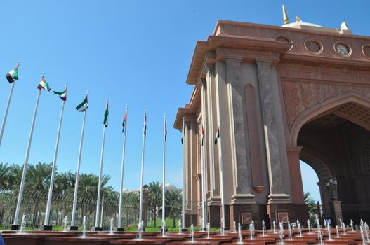 Entrance to Emirates Palace Hotel in Abu Dhabi, UAE. It is a seven star luxury hotel and has its own marina and helipad.