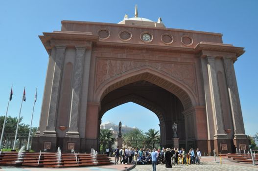 Entrance to Emirates Palace Hotel in Abu Dhabi, UAE. It is a seven star luxury hotel and has its own marina and helipad.