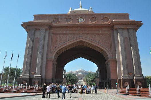 Entrance to Emirates Palace Hotel in Abu Dhabi, UAE. It is a seven star luxury hotel and has its own marina and helipad.