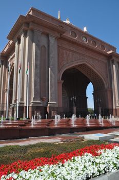 Entrance to Emirates Palace Hotel in Abu Dhabi, UAE. It is a seven star luxury hotel and has its own marina and helipad.