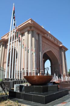 Entrance to Emirates Palace Hotel in Abu Dhabi, UAE. It is a seven star luxury hotel and has its own marina and helipad.