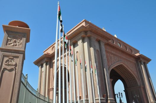 Entrance to Emirates Palace Hotel in Abu Dhabi, UAE. It is a seven star luxury hotel and has its own marina and helipad.