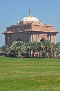 Entrance to Emirates Palace Hotel in Abu Dhabi, UAE. It is a seven star luxury hotel and has its own marina and helipad.