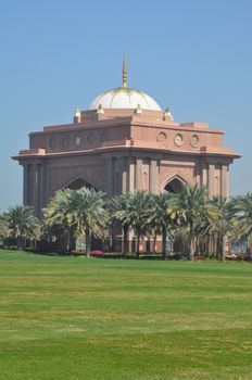 Entrance to Emirates Palace Hotel in Abu Dhabi, UAE. It is a seven star luxury hotel and has its own marina and helipad.