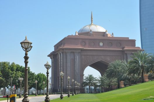 Entrance to Emirates Palace Hotel in Abu Dhabi, UAE. It is a seven star luxury hotel and has its own marina and helipad.