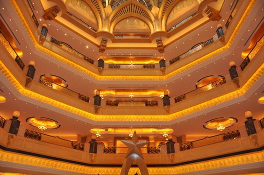 Interior of Emirates Palace Hotel in Abu Dhabi, UAE. It is a seven star luxury hotel and has its own marina and helipad.