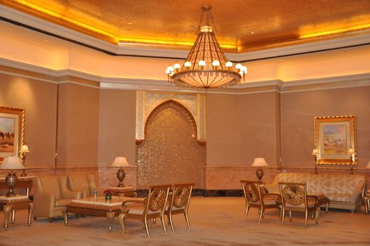 Interior of Emirates Palace Hotel in Abu Dhabi, UAE. It is a seven star luxury hotel and has its own marina and helipad.