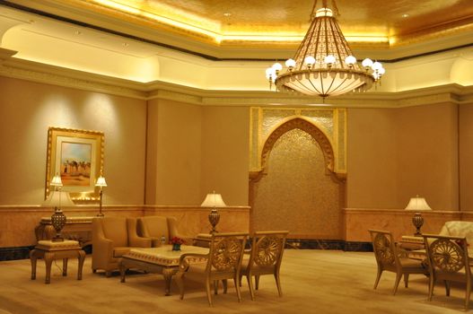 Interior of Emirates Palace Hotel in Abu Dhabi, UAE. It is a seven star luxury hotel and has its own marina and helipad.