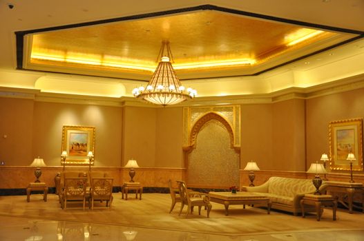 Interior of Emirates Palace Hotel in Abu Dhabi, UAE. It is a seven star luxury hotel and has its own marina and helipad.