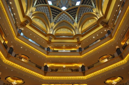 Interior of Emirates Palace Hotel in Abu Dhabi, UAE. It is a seven star luxury hotel and has its own marina and helipad.