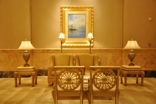 Interior of Emirates Palace Hotel in Abu Dhabi, UAE. It is a seven star luxury hotel and has its own marina and helipad.